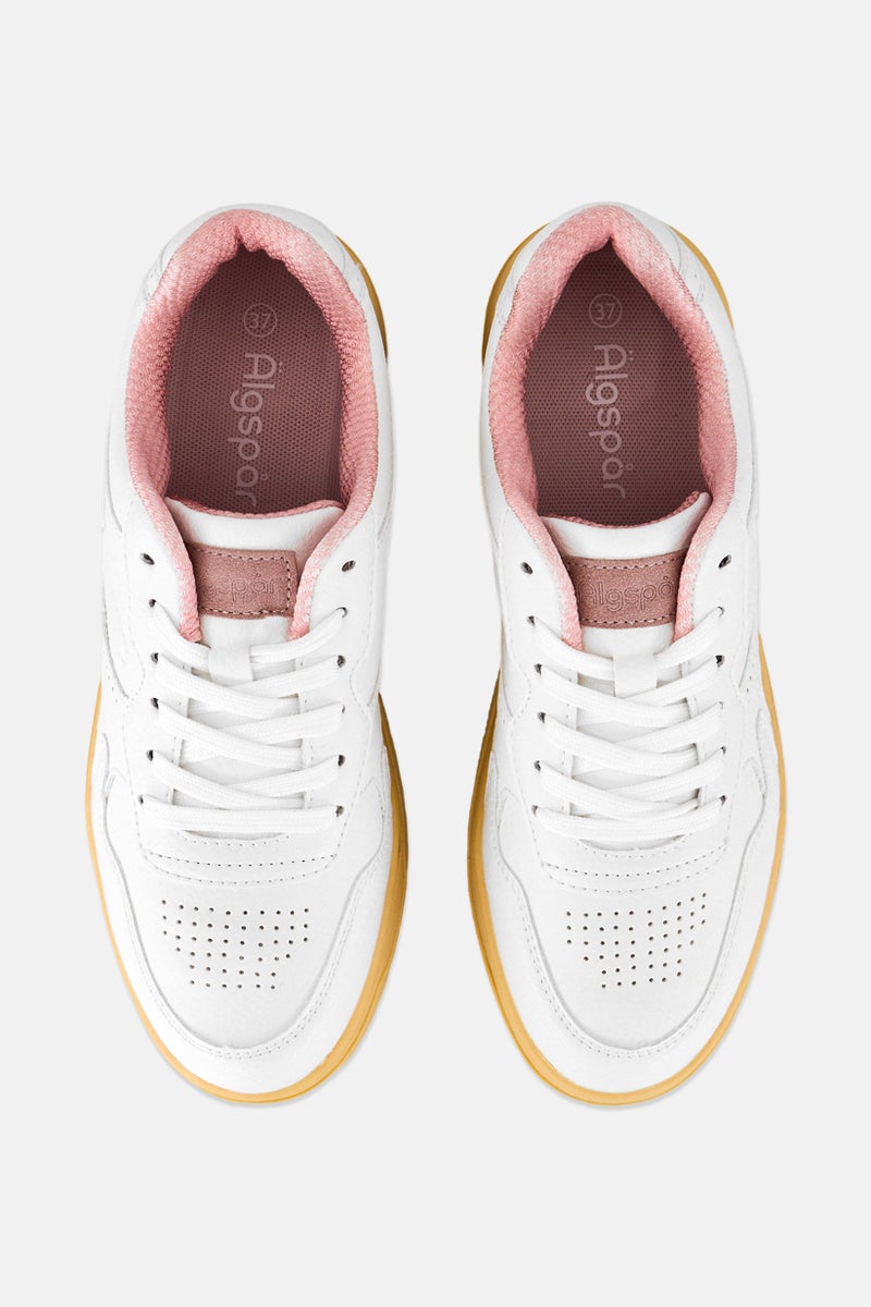 Algspar Women Leather Lace Up Casual Shoes, White - Image 3