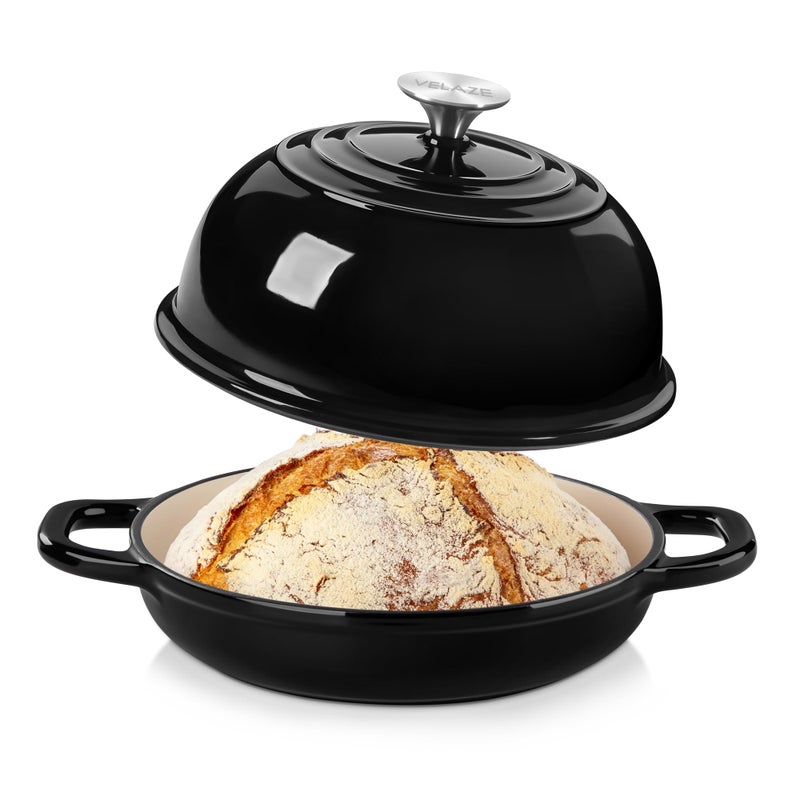 Velaze Enameled Cast Iron Dutch Oven for Bread Baking,5 QT Round Bread Oven Pot with Dome Lid for Sourdough, Roasting,Braising(Black) - Image 1