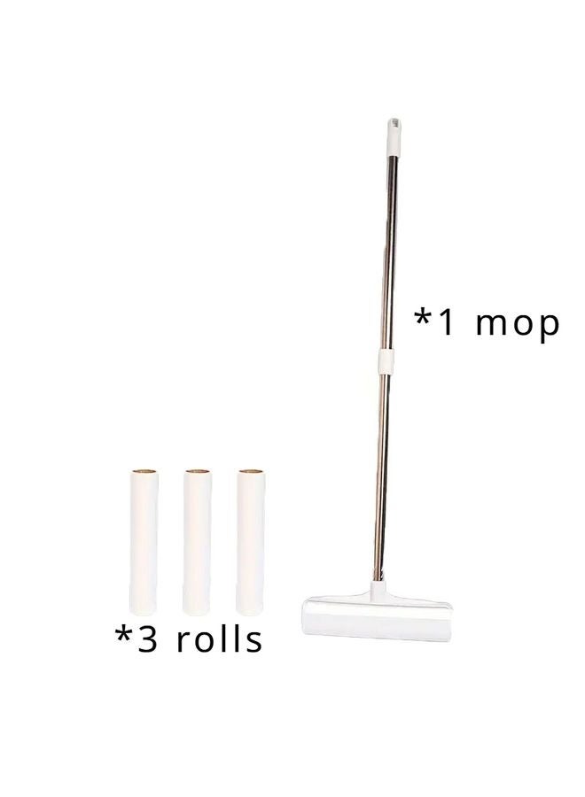 MOWKIT 4pcs/set (3 Rolls of Paper+1 Mop Long Handled Hair Remover, Retractable Hair Brush for Clothing, Household Floor Cleaning Tool for Cat Hair, Pet Hair Removal Roller, Sofa Carpet Dust Roller, Cleaning Tool - Image 5