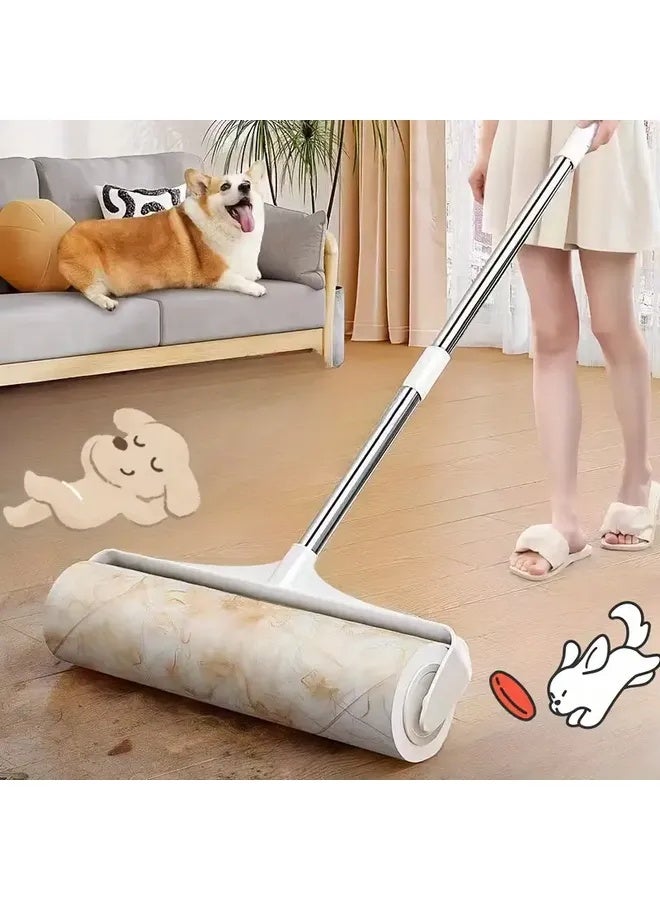 MOWKIT 4pcs/set (3 Rolls of Paper+1 Mop Long Handled Hair Remover, Retractable Hair Brush for Clothing, Household Floor Cleaning Tool for Cat Hair, Pet Hair Removal Roller, Sofa Carpet Dust Roller, Cleaning Tool - Image 1