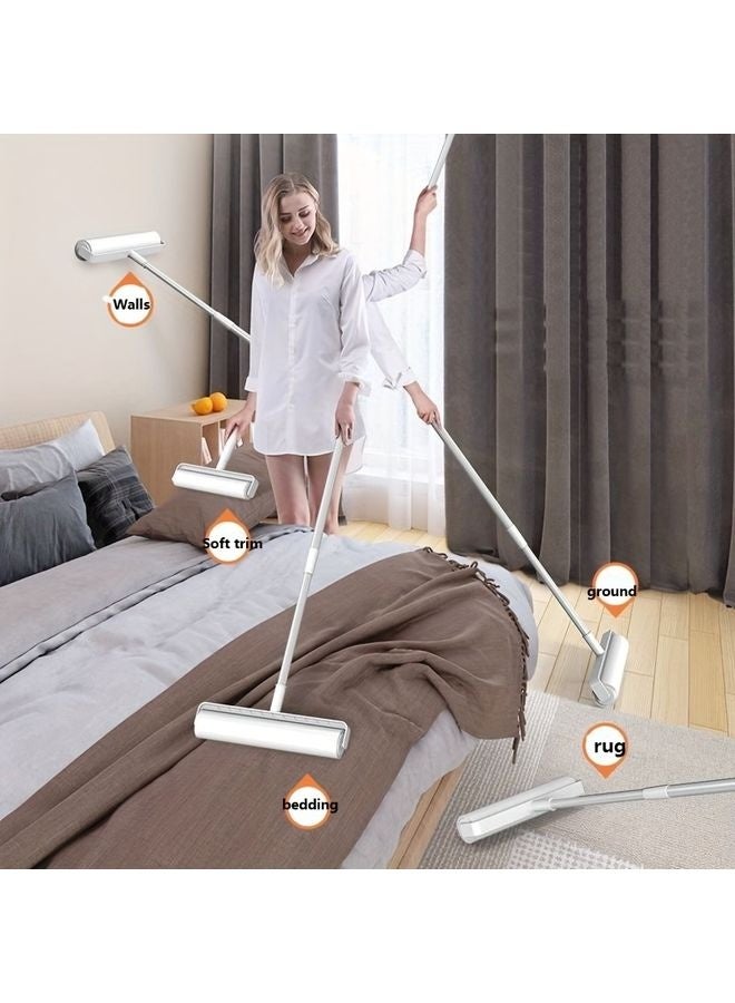 MOWKIT 4pcs/set (3 Rolls of Paper+1 Mop Long Handled Hair Remover, Retractable Hair Brush for Clothing, Household Floor Cleaning Tool for Cat Hair, Pet Hair Removal Roller, Sofa Carpet Dust Roller, Cleaning Tool - Image 2