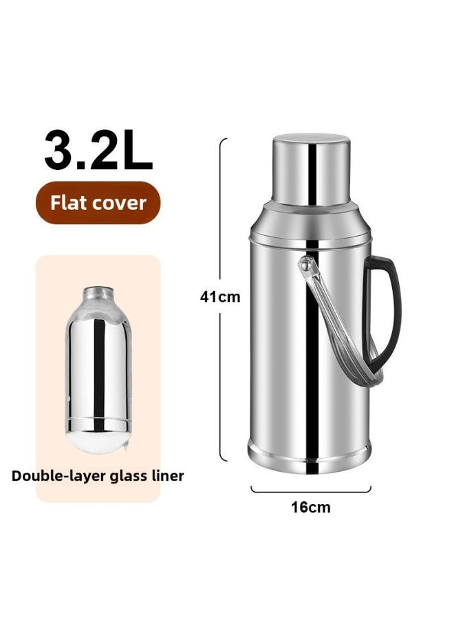 Stainless Steel Thermos Household Student Thermos Bottle Thermos Commercial Restaurant Hotel Large Capacity Thermos Bottle Thermos-Color:3.3l (8 Lbs) Flat Cover Steel Color-Capacity:[three-year Warranty, Damage Compensation Guaranteed] - Image 1