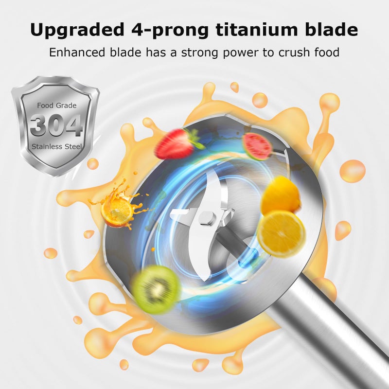 Bonsenkitchen Hand Blender, Immersion Blender with 2 Mixing Speed, Electric Handheld Mixer Portable Stick Mixer with Stainless Steel Blades for Soup, Smoothie, Puree, Baby Food - Image 4