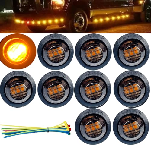 Aokzeeo 10 pcs 34 Inch led marker light Smoked Amber 3 LED Trailer lights Side Marker Indicator Lights Clearance lights Button Signal Lamps Truck Trailer Bus Marine RV Automobiles Flatbed - Image 1