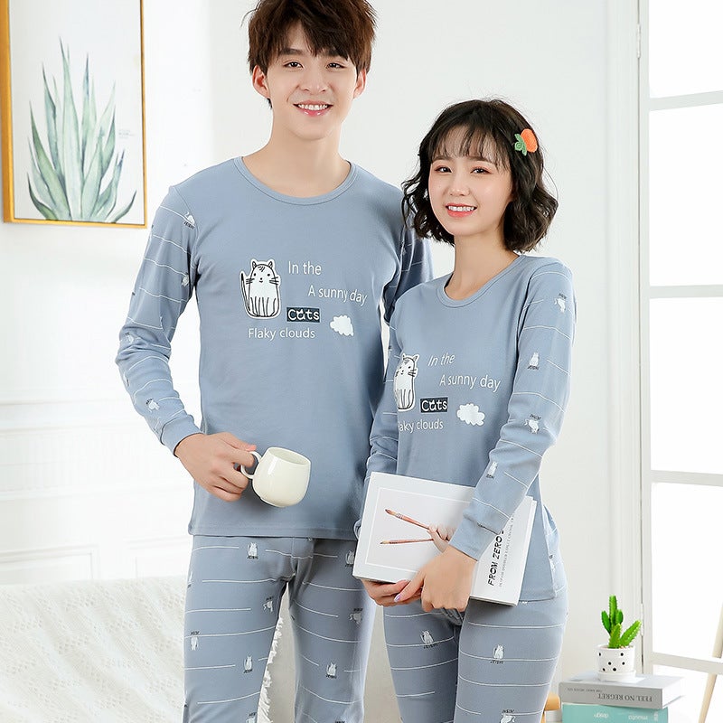 Juvenile Underwear Set Autumn Clothes and Pants for Boys and Girls Pure Cotton Thin Junior High School Students Cotton Sweater Thermal Underwear Funny-Little White Cat