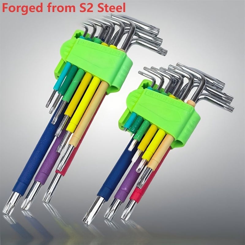 Set Of 9 Torx Wrenches Metric Allen Keys Non Slip Grip Color Coded - Image 2