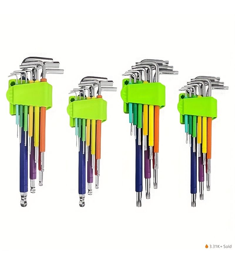 Set Of 9 Torx Wrenches Metric Allen Keys Non Slip Grip Color Coded - Image 5