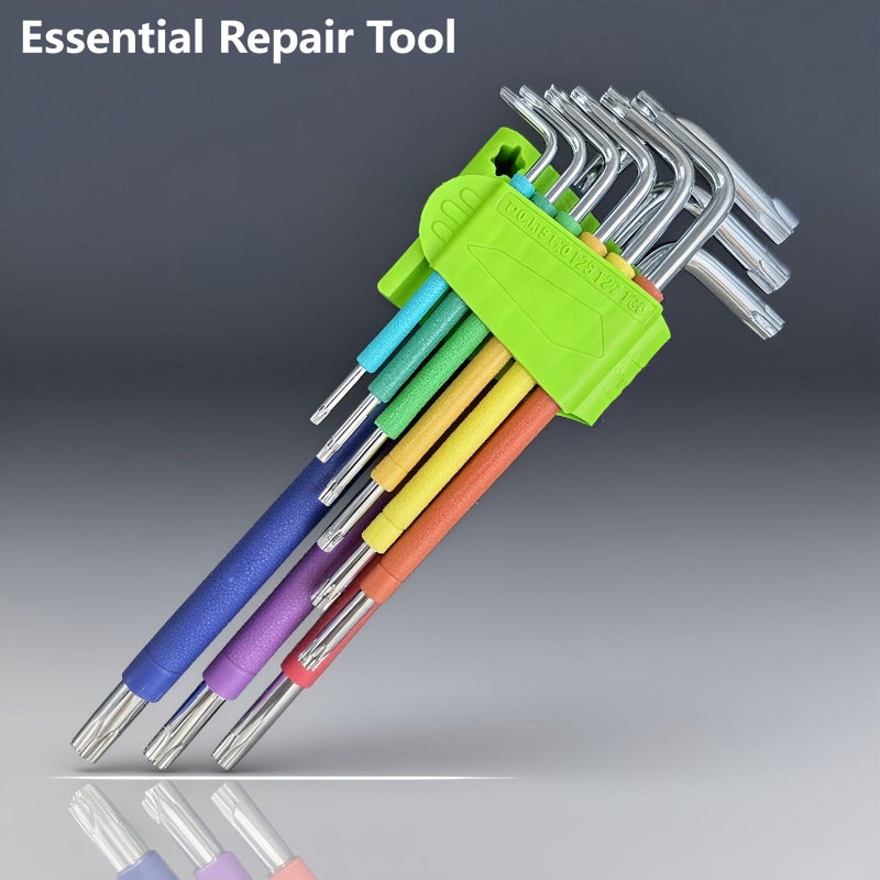 Set Of 9 Torx Wrenches Metric Allen Keys Non Slip Grip Color Coded - Image 4