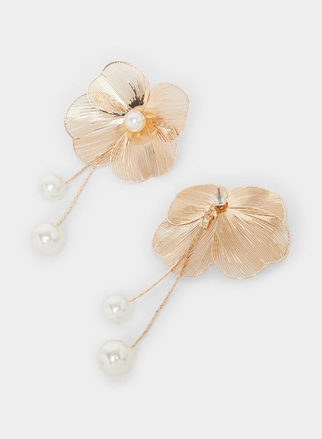 ستايلي أقراط متدلية بتفاصيل لؤلؤ صناعي وزهور - Image 3