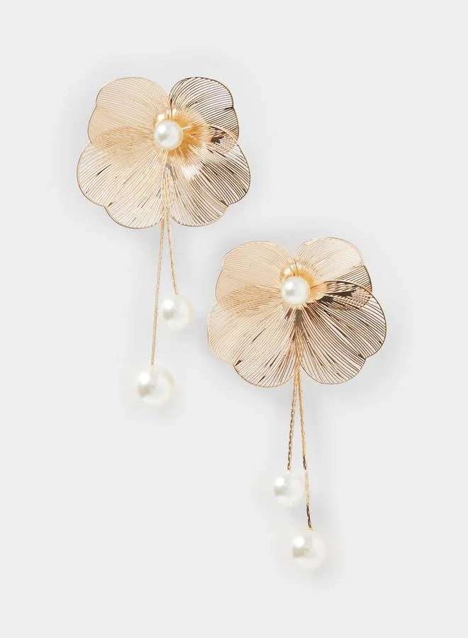 Styli Floral Faux Pearl Drop Earrings