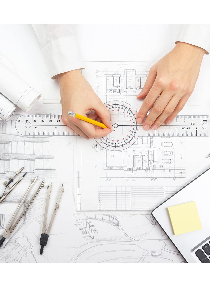 منقلة شفافة بطول 12 إنش، مسطرة بلاستيكية بزاوية 360 درجة لقياسات الجسم العظمية وحساب الزوايا - Image 4