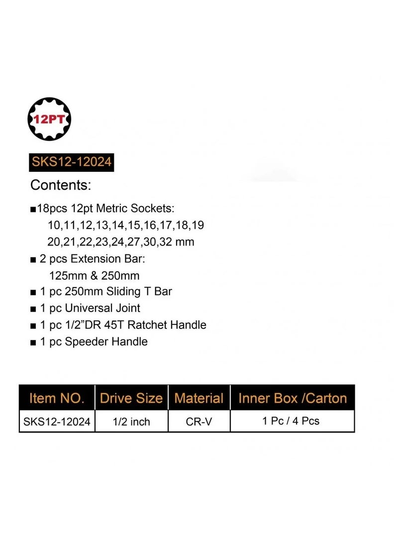 Taiwan TOWER 24 Piece 1/2 Inch Hex Grain Kit Set