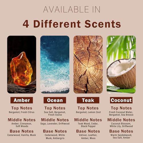 MITINU Car Air Freshener – 4-Pack – Long-Lasting Scents with Metal Clip – Amber, Ocean, Teak & Coconut – Aromatherapy Vent Diffuser & Auto Odor Eliminator - Image 3