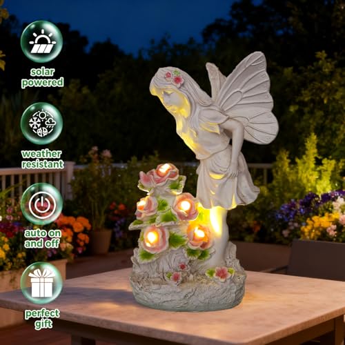 Voveexy Garden Figurines Angel Garden Statue Outdoor Decor, Solar Powered Resin Sculpture with 5 LEDs Art Decoration for Patio Lawn Yard Porch, Ornament Housewarming Gift, 11“ H - Image 4