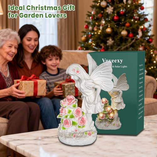 Voveexy Garden Figurines Angel Garden Statue Outdoor Decor, Solar Powered Resin Sculpture with 5 LEDs Art Decoration for Patio Lawn Yard Porch, Ornament Housewarming Gift, 11“ H - Image 5