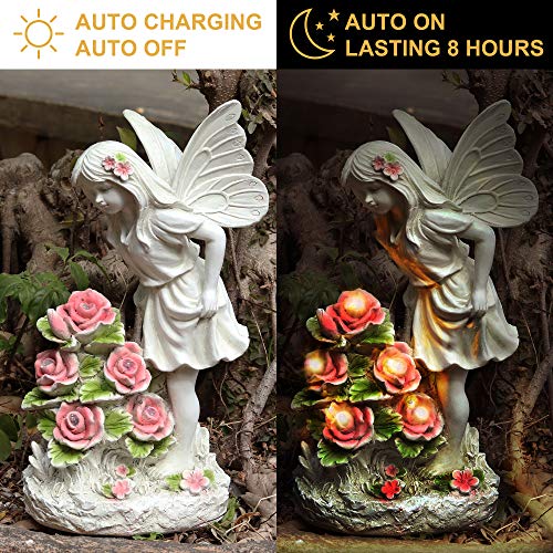 Voveexy Garden Figurines Angel Garden Statue Outdoor Decor, Solar Powered Resin Sculpture with 5 LEDs Art Decoration for Patio Lawn Yard Porch, Ornament Housewarming Gift, 11“ H - Image 2