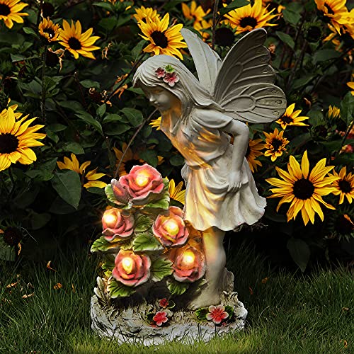Voveexy Garden Figurines Angel Garden Statue Outdoor Decor, Solar Powered Resin Sculpture with 5 LEDs Art Decoration for Patio Lawn Yard Porch, Ornament Housewarming Gift, 11“ H - Image 1