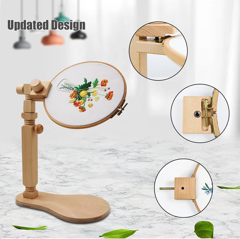 GuoFa Adjustable Embroidery Hoop Stand Cross Stitch Stand Lap, Beech Wood Embroidery Hoop Holder Frame, Rotated Needlepoint Frame Stand for Art Craft Sewing Needlework Projects - Image 2