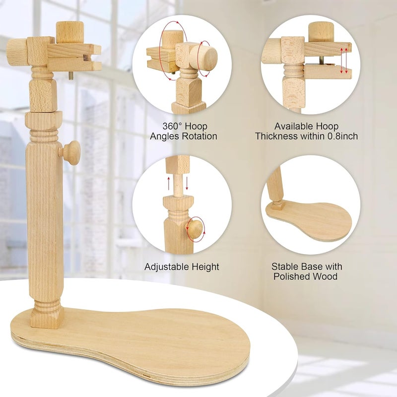 GuoFa Adjustable Embroidery Hoop Stand Cross Stitch Stand Lap, Beech Wood Embroidery Hoop Holder Frame, Rotated Needlepoint Frame Stand for Art Craft Sewing Needlework Projects - Image 3