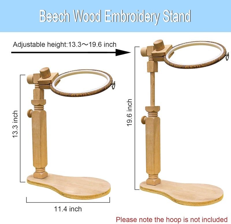 GuoFa Adjustable Embroidery Hoop Stand Cross Stitch Stand Lap, Beech Wood Embroidery Hoop Holder Frame, Rotated Needlepoint Frame Stand for Art Craft Sewing Needlework Projects - Image 4