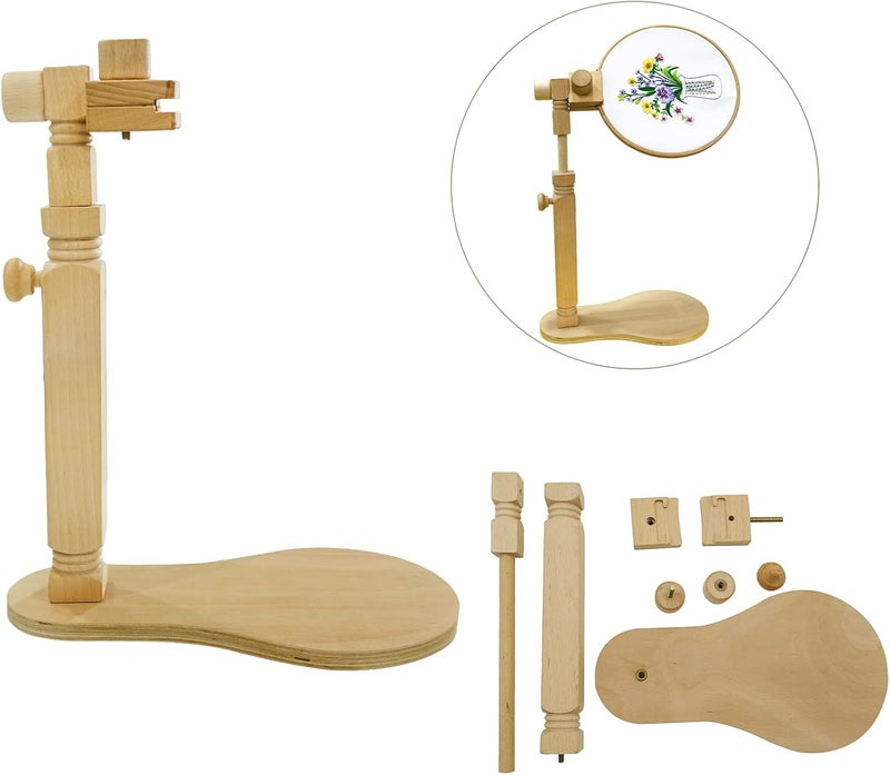 GuoFa Adjustable Embroidery Hoop Stand Cross Stitch Stand Lap, Beech Wood Embroidery Hoop Holder Frame, Rotated Needlepoint Frame Stand for Art Craft Sewing Needlework Projects - Image 5