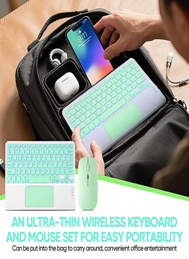 Guiheng Ultra-Slim Bluetooth Keyboard with Built-in Touchpad and Mouse Portable Mini Wireless Keyboard Rechargeable 7-Color Backlit for iPad iPhone Samsung Tablet iPhone Smartphone iOS Android Windows-Green - Image 4