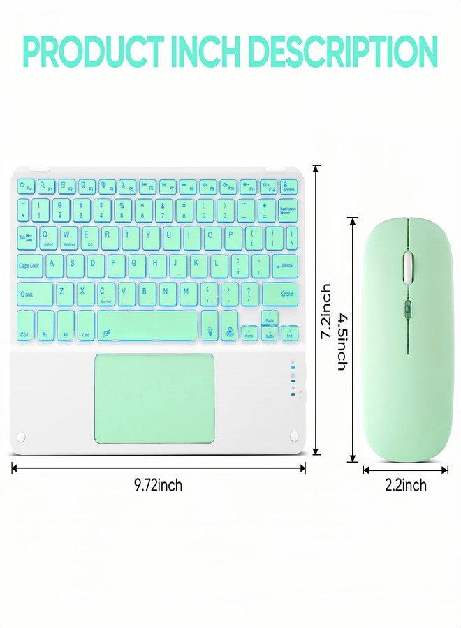 Guiheng Ultra-Slim Bluetooth Keyboard with Built-in Touchpad and Mouse Portable Mini Wireless Keyboard Rechargeable 7-Color Backlit for iPad iPhone Samsung Tablet iPhone Smartphone iOS Android Windows-Green - Image 2