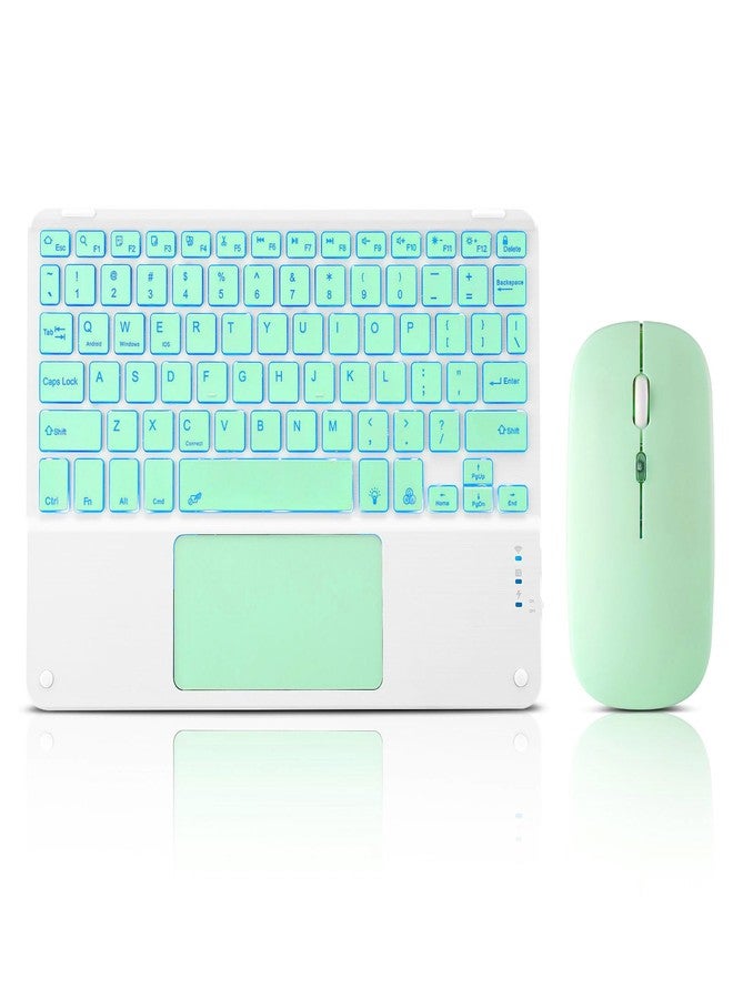 Guiheng Ultra-Slim Bluetooth Keyboard with Built-in Touchpad and Mouse Portable Mini Wireless Keyboard Rechargeable 7-Color Backlit for iPad iPhone Samsung Tablet iPhone Smartphone iOS Android Windows-Green - Image 1