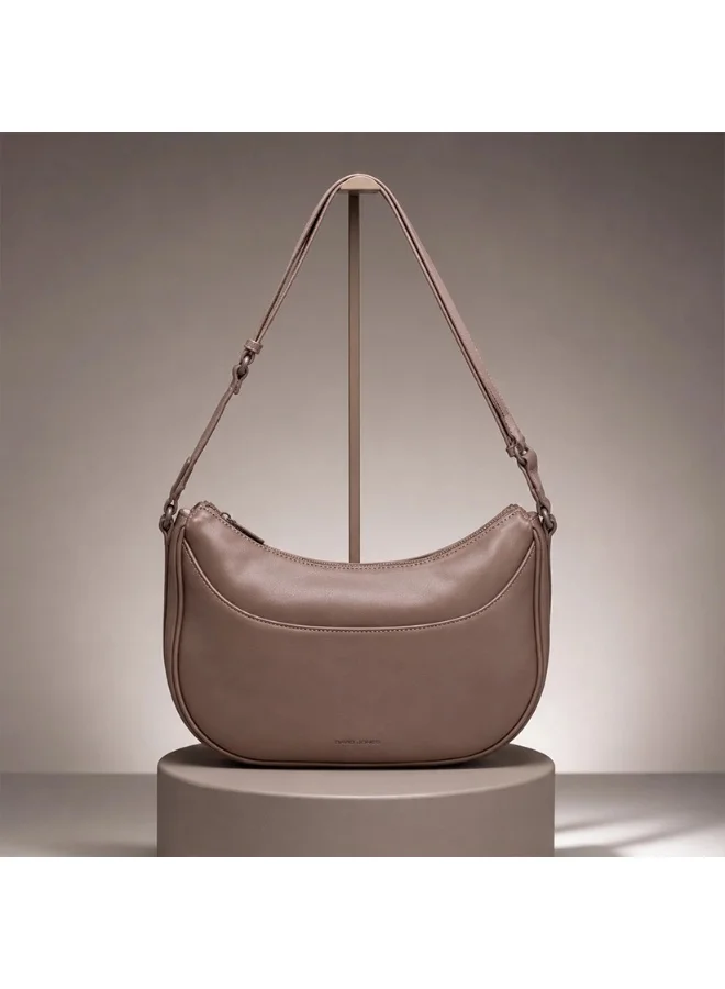 David Jones Bitter Chocolate David Jones vegan leather made shoulder bag CM7821| moon leather bag with adjustable shoulder strap| chic elegant purse with external and internal pocket for Women | Best Price UAE