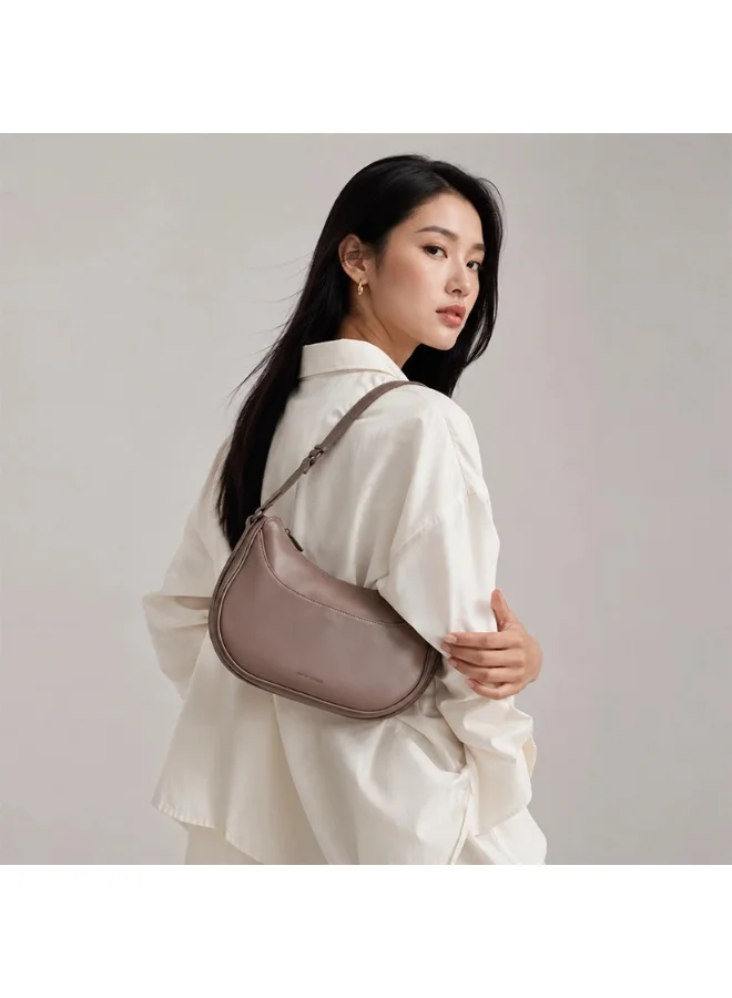 David Jones Bitter Chocolate David Jones vegan leather made shoulder bag CM7821| moon leather bag with adjustable shoulder strap| chic elegant purse with external and internal pocket for Women | Best Price UAE