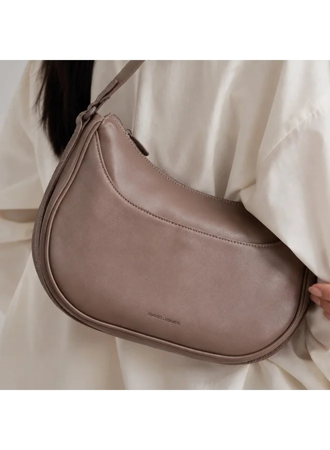David Jones Bitter Chocolate David Jones vegan leather made shoulder bag CM7821| moon leather bag with adjustable shoulder strap| chic elegant purse with external and internal pocket for Women | Best Price UAE