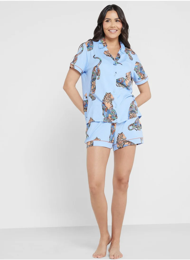 CHELSEA PEERS Printed Shirt & Short Pyjama Set