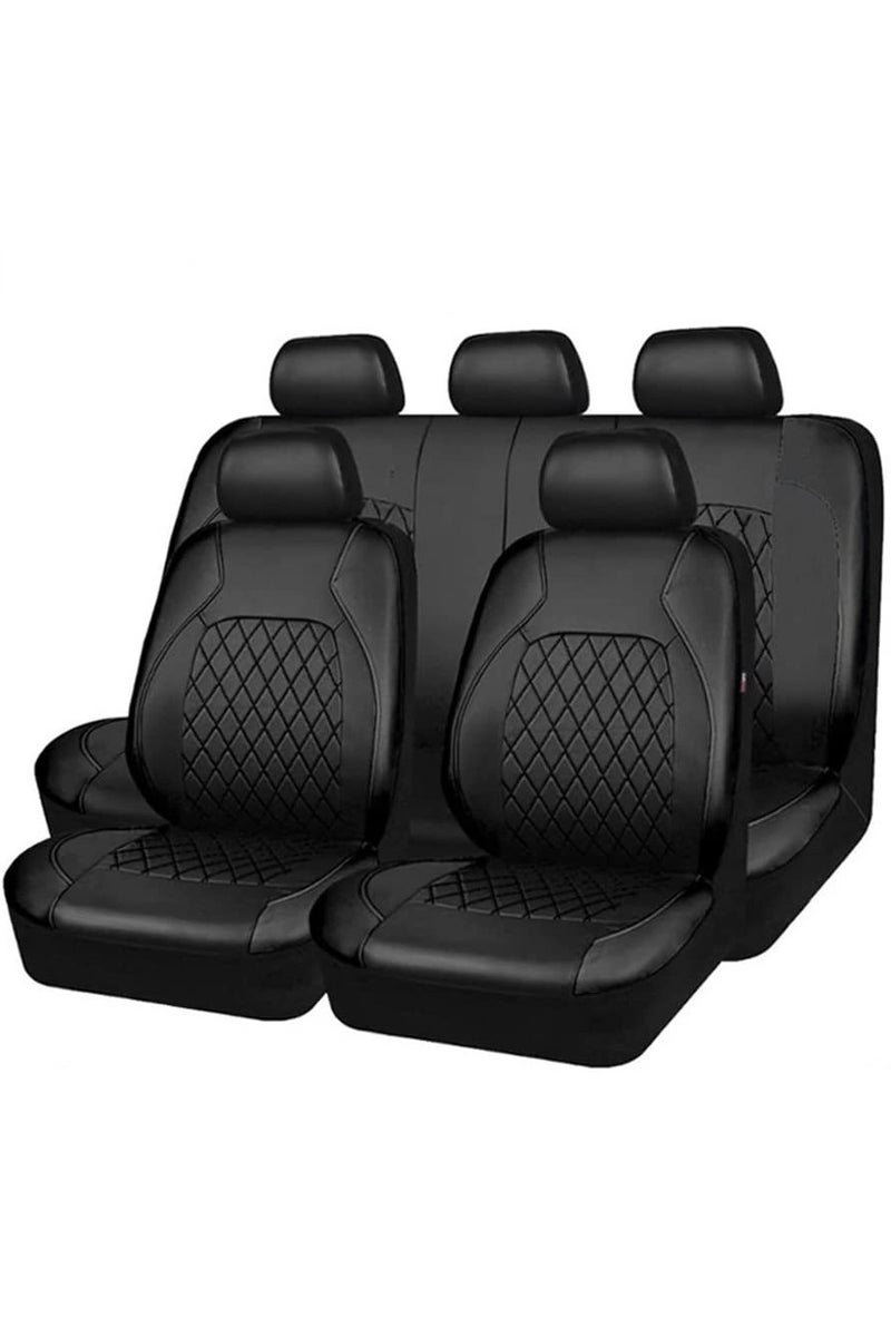 KYD 9 Pieces Universal Car Seat Covers Set, Black PU Leather Auto Seat Protectors Full Set for Most Vehicle - Image 1