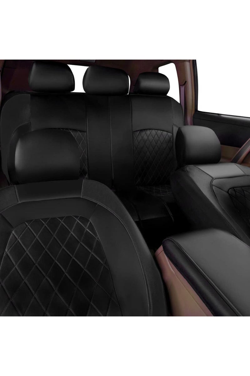 KYD 9 Pieces Universal Car Seat Covers Set, Black PU Leather Auto Seat Protectors Full Set for Most Vehicle - Image 4