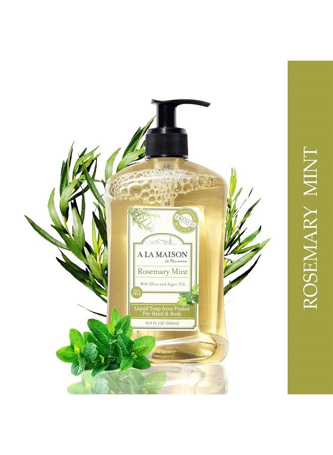 A La Maison Rosemary Mint Liquid Hand Soap - Triple French Milled Natural Moisturizing Soap (3 Pack, 16.9 oz Bottle) - Image 1