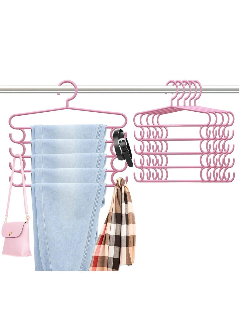 SYOSI Pants Hangers with Hook on Both Sides 5 Pack Multilayer Saving Space Pants Hangers Trouser Hangers Closet Storage Organizer Suit for Pants Jeans Shirts Scarfs Ties and Belt (Pink)  - Image 1