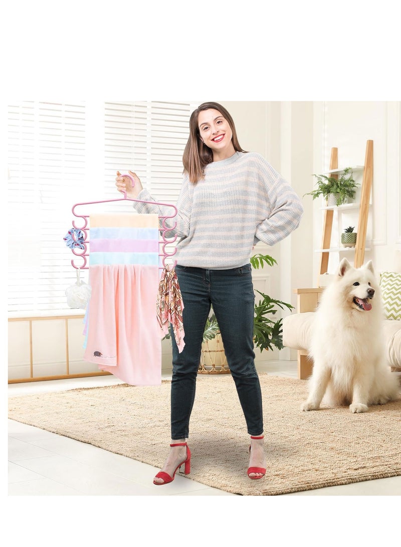 SYOSI Pants Hangers with Hook on Both Sides 5 Pack Multilayer Saving Space Pants Hangers Trouser Hangers Closet Storage Organizer Suit for Pants Jeans Shirts Scarfs Ties and Belt (Pink)  - Image 4