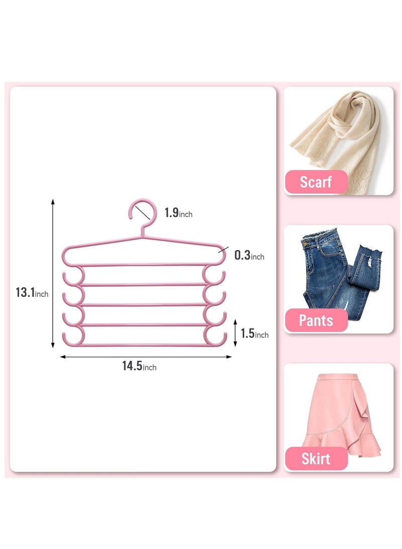 SYOSI Pants Hangers with Hook on Both Sides 5 Pack Multilayer Saving Space Pants Hangers Trouser Hangers Closet Storage Organizer Suit for Pants Jeans Shirts Scarfs Ties and Belt (Pink)  - Image 5