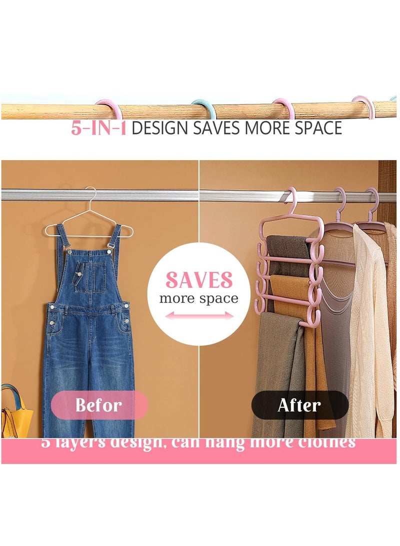 SYOSI Pants Hangers with Hook on Both Sides 5 Pack Multilayer Saving Space Pants Hangers Trouser Hangers Closet Storage Organizer Suit for Pants Jeans Shirts Scarfs Ties and Belt (Pink)  - Image 3