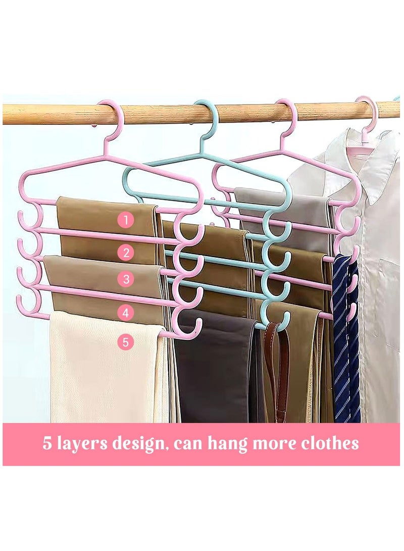 SYOSI Pants Hangers with Hook on Both Sides 5 Pack Multilayer Saving Space Pants Hangers Trouser Hangers Closet Storage Organizer Suit for Pants Jeans Shirts Scarfs Ties and Belt (Pink)  - Image 2