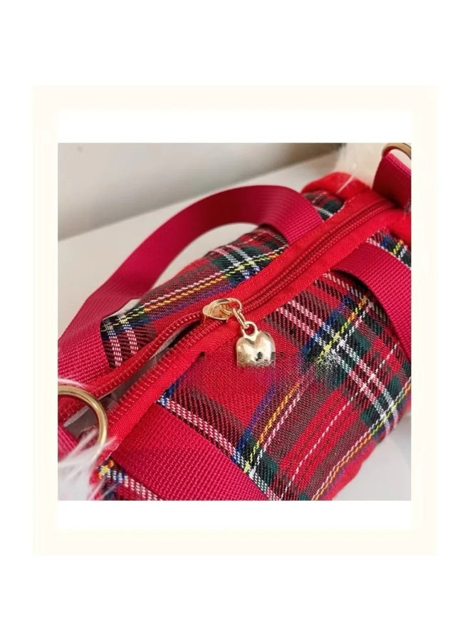 Plush Puppy Doll Crossbody Bag, White with Red Plaid Vest - Image 4
