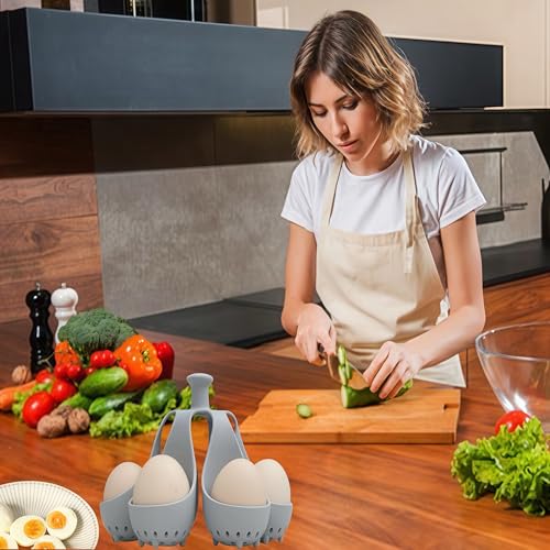 ZXiaJUMCR Silicone Egg Boiler Rack, Freestanding Egg Boiler,egg boiler holder,Silicone Boiled Egg Cooker,Storage and Egg Rack for Making Soft or Hard Boiled Eggs,Holds 6 Eggs, for Cooking Kitchen Gadget, Gray - Image 2