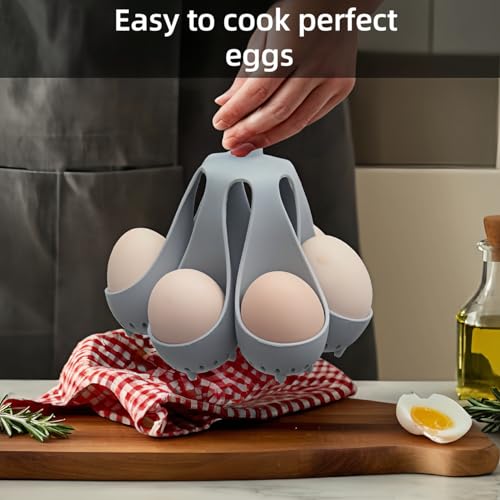 ZXiaJUMCR Silicone Egg Boiler Rack, Freestanding Egg Boiler,egg boiler holder,Silicone Boiled Egg Cooker,Storage and Egg Rack for Making Soft or Hard Boiled Eggs,Holds 6 Eggs, for Cooking Kitchen Gadget, Gray - Image 4