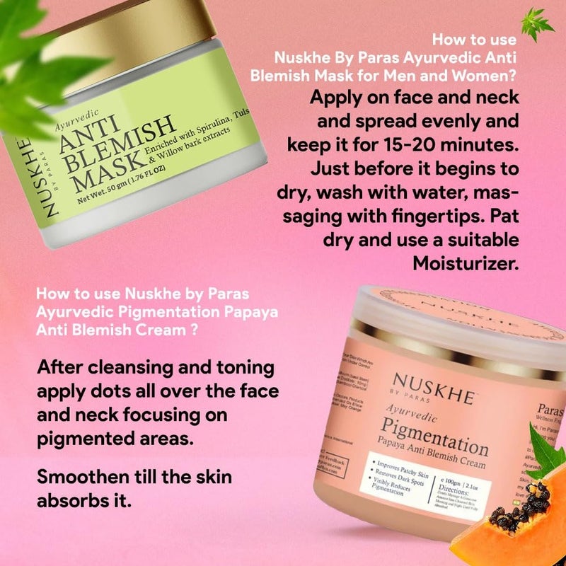 Nuskhe By Paras Nuskhe By Paras Blemish Free Combo for Men and Women Anti Blemish Mask 50 Gram and Pigmentation Papaya Anti Blemish Cream 100 ML - Image 3