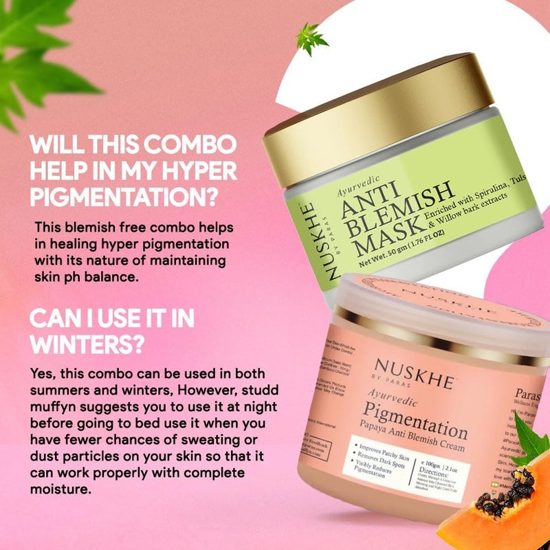 Nuskhe By Paras Nuskhe By Paras Blemish Free Combo for Men and Women Anti Blemish Mask 50 Gram and Pigmentation Papaya Anti Blemish Cream 100 ML - Image 4