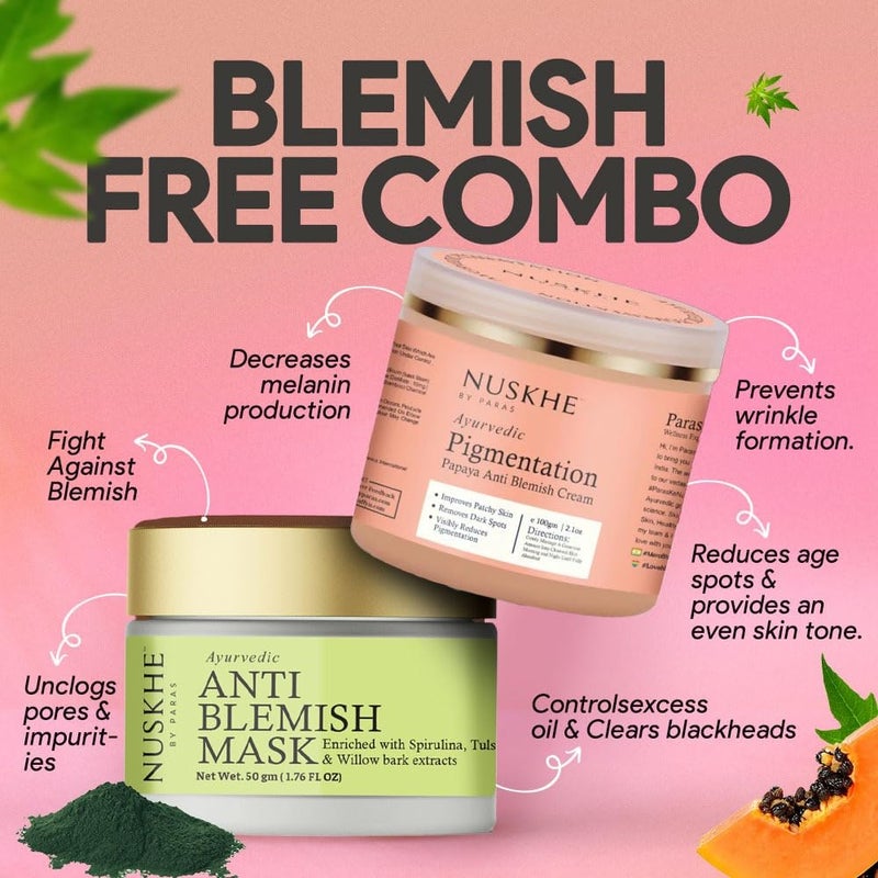 Nuskhe By Paras Nuskhe By Paras Blemish Free Combo for Men and Women Anti Blemish Mask 50 Gram and Pigmentation Papaya Anti Blemish Cream 100 ML - Image 2