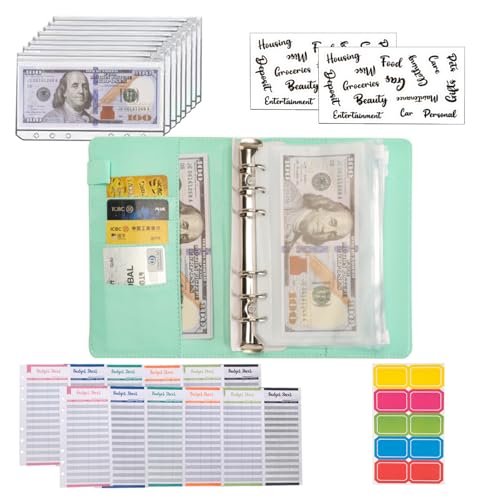 NICOOTHBudget Binder Cash Envelopes A6 Money Saving Binder with Zipper envelopes (A6 Green) - Image 4