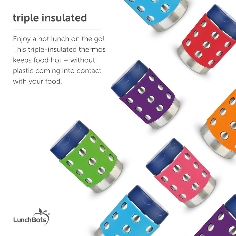 LunchBots Thermal 12 oz Triple Insulated Thermos - Hot 6 Hours or Cold 12 Hours - Leak Proof Thermos Soup Jar - All Stainless Interior - Navy Lid - Pink Dots - Image 3