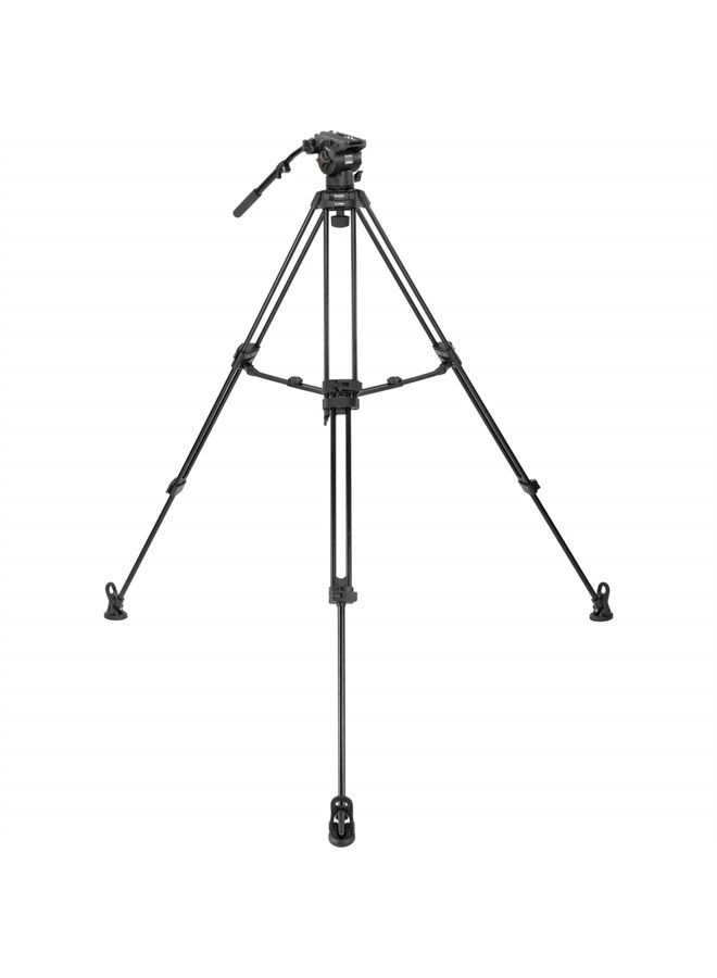 Magnus REX VT-5000 2-Stage Aluminum Video Tripod with Fluid Head, 75mm Half Ball, Extends to 64.25”, Max Load 17 lbs. Dual-spiked feet, mid-level spreader. Plus QR Plate, Pan Bar, and Case - Image 2