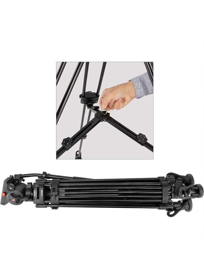 Magnus REX VT-5000 2-Stage Aluminum Video Tripod with Fluid Head, 75mm Half Ball, Extends to 64.25”, Max Load 17 lbs. Dual-spiked feet, mid-level spreader. Plus QR Plate, Pan Bar, and Case - Image 4